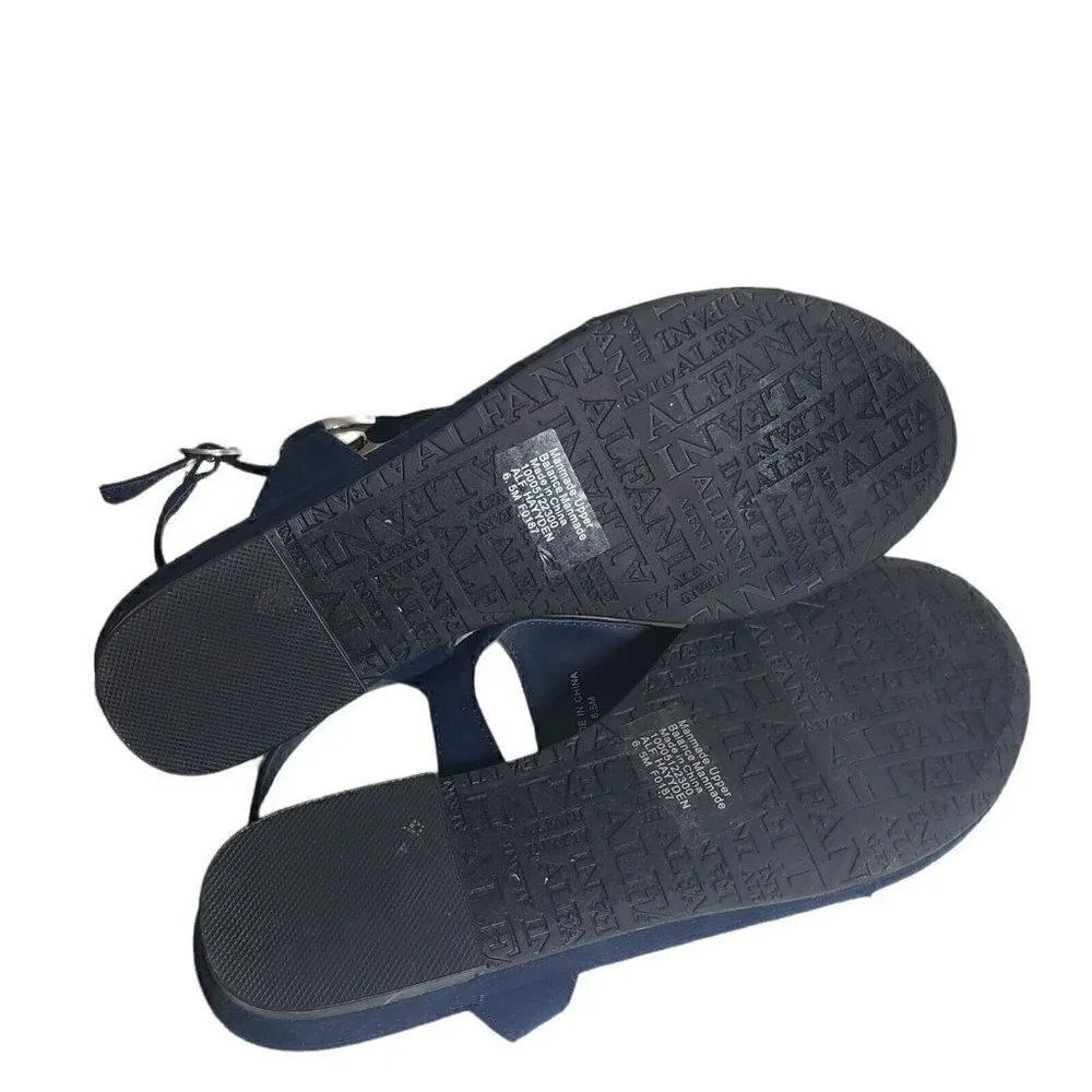 Alfani Womens Hayydenf Navy Open Toe Thong Slingback Buckle Flat Sandals Sz 6.5